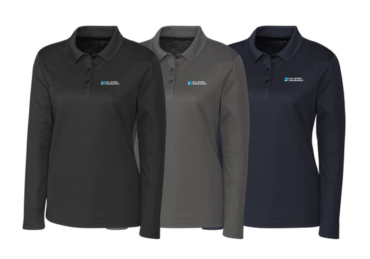 Womens Solid Long Sleeve Pique Knit Polo