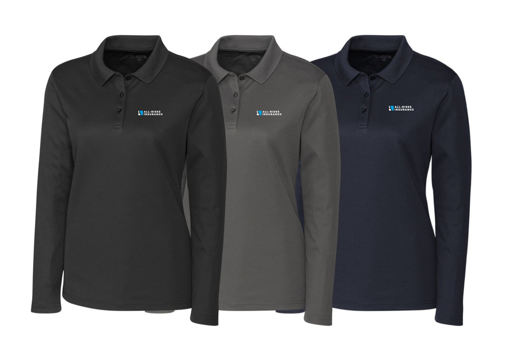 Womens Solid Long Sleeve Pique Knit Polo